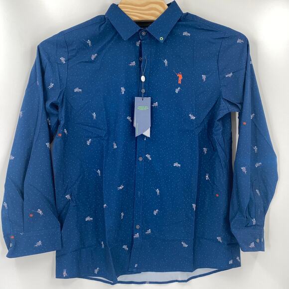 William Murray Medium Blue‎ Astronaut Pattern Long Sleeve Button Down Shirt NWT - Picture 4 of 5